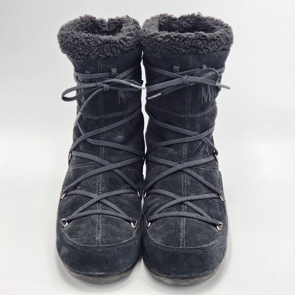 Moon Boot Technica Y2K Vintage Suede Sherpa Black Boots Size 7.5 RARE - Picture 2 of 9